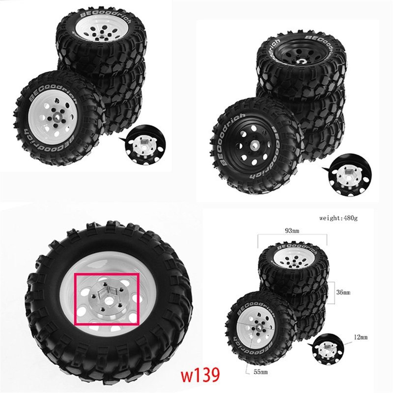 4 Pièces Pneu En Caoutchouc De Jante De Roue En Métal De 1,9 Pouces Pour 1/10 Rc Crawler Trx4 Scx10 D90 4103 90046 Fr4 Fms Nt4-Blanc