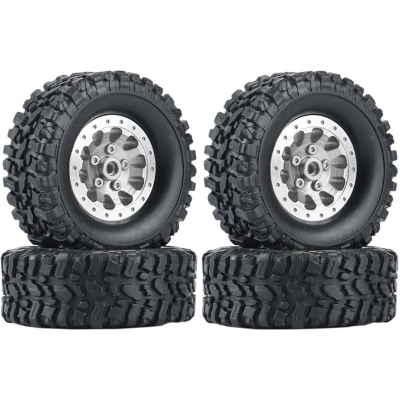 4 Pièces En Métal Beadlock Moyeu De Roue Jante Et Pneu En Caoutchouc Pour C14 C24 B14 B24 B36 Mn D90 Mn99s Pièces De Mise À Niveau De Voiture Rc, 1
