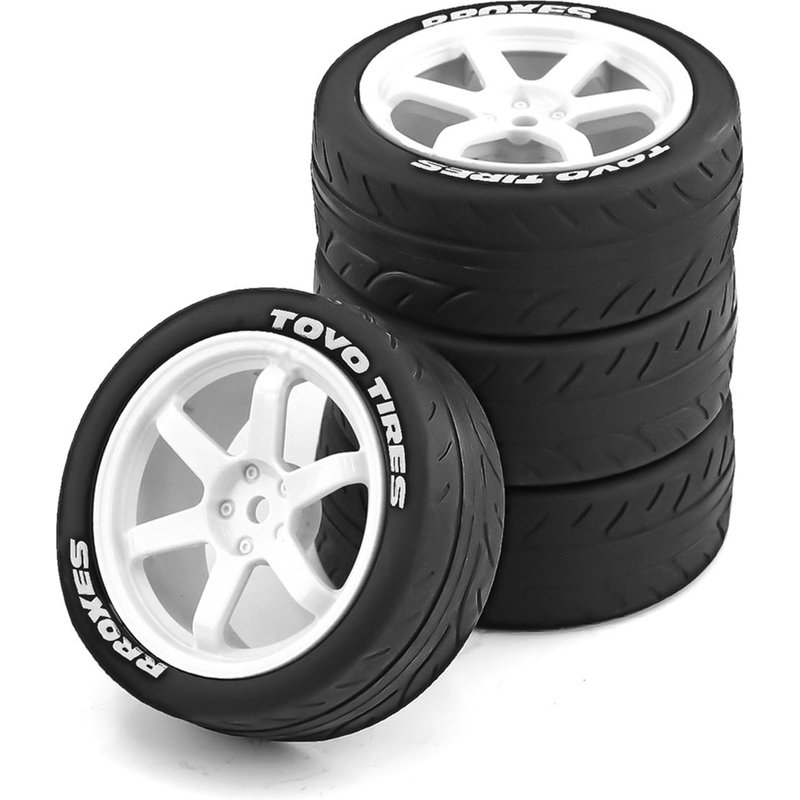 4 Pièces 68 Mm 1/10 Rc Pneus De Voiture De Course Sur Route Touring Drift Voiture Pneu Roue Pour Tt01 Tt02 Xv01, Blanc