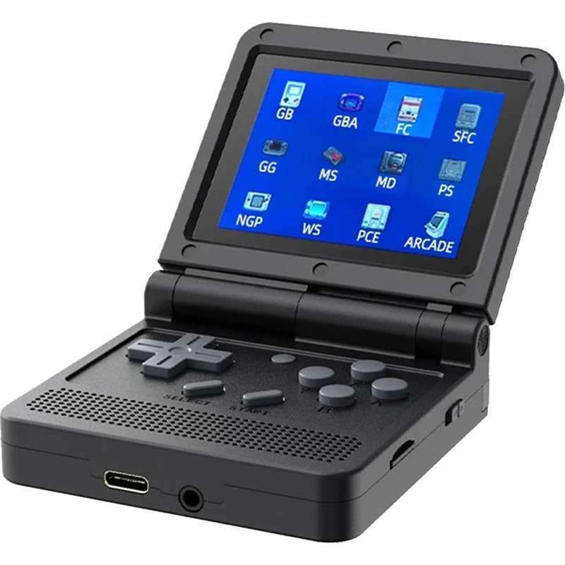 Nouvelle Version V90 Console De Rétro Open Source 3,0 Pouces Ips Lcd 320 X 240 64 Go Rom 15 000 Jeux Intégrés (Noir)