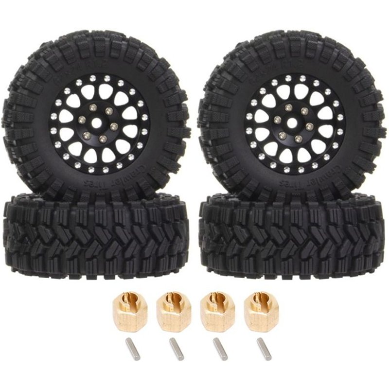 4 Pièces 62x24mm 1.2 Pouce Metal Beadlock Jante Pneu Set Pour 1/18 1/24 Rc Crawler Car Axial Scx24 Ax24 Trx4m Fcx24,5