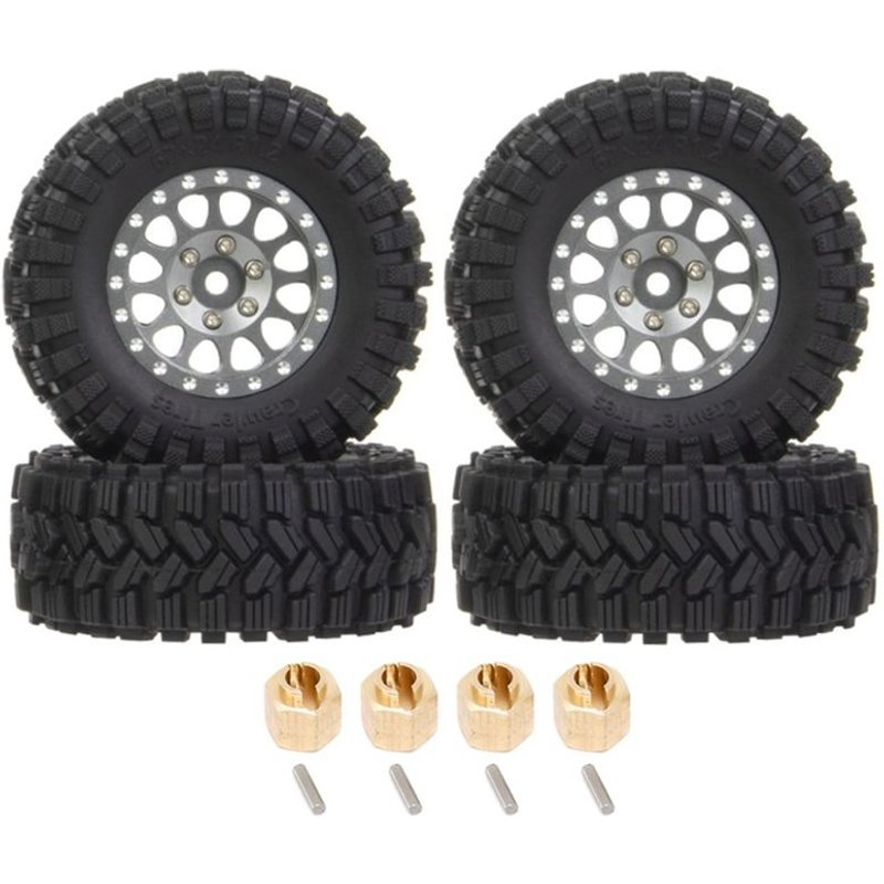 4 Pièces 62x24mm 1.2 Pouce Metal Beadlock Jante Pneu Set Pour 1/18 1/24 Rc Crawler Car Axial Scx24 Ax24 Trx4m Fcx24,4