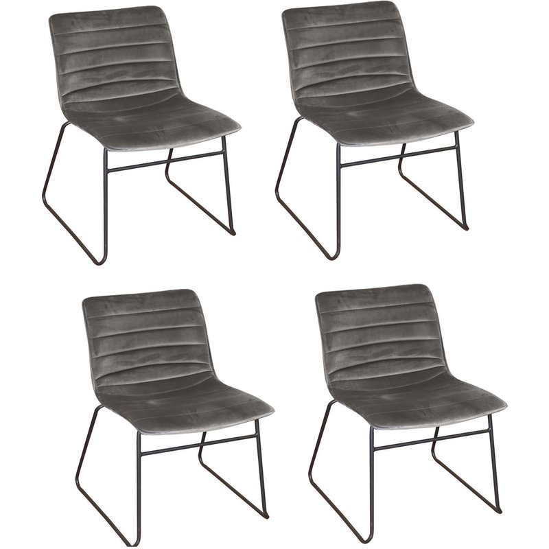 Lot De 4 Chaises De Table Design Velours Brooklyn - Gris