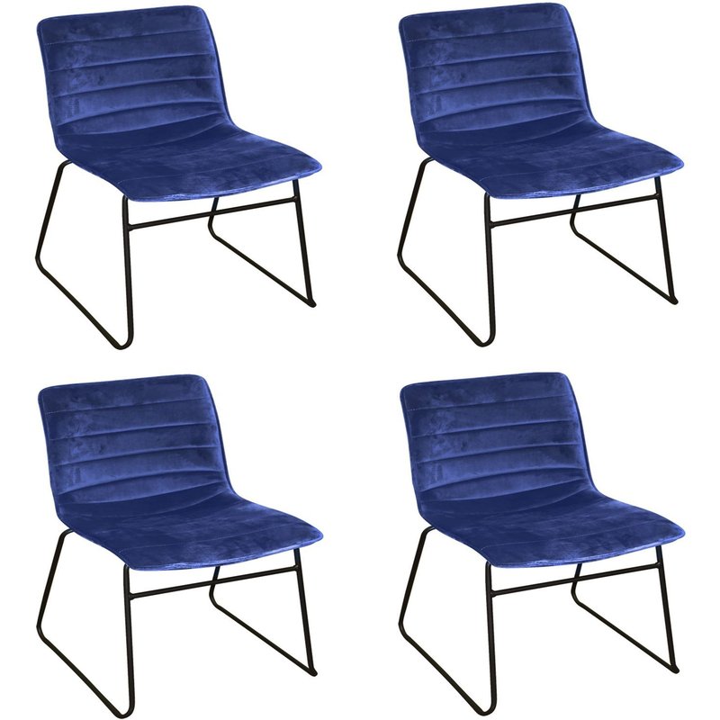 Lot De 4 Chaises De Table Design Velours Brooklyn - Bleu