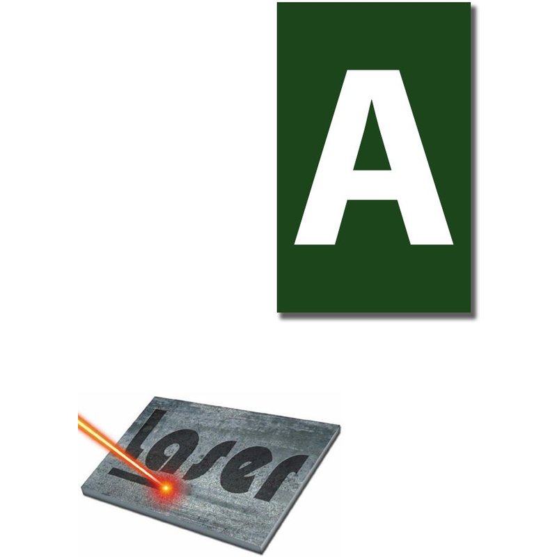 Plaque gravée autocollante 5x8cm Numéro de rue "A" fond Vert