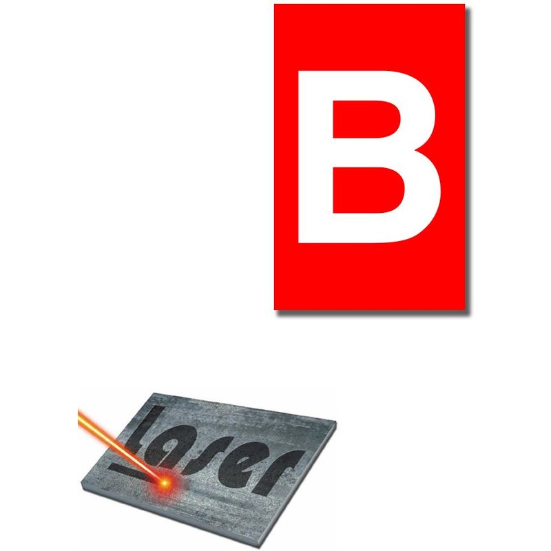 Plaque gravée autocollante 5x8cm Numéro de rue "B" fond Rouge