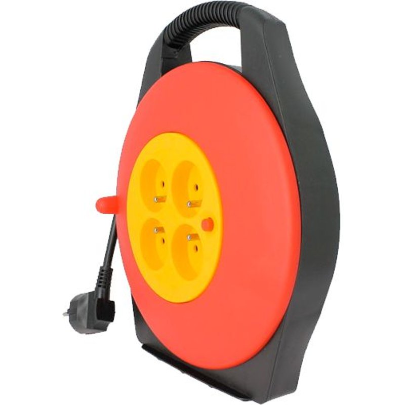 Enrouleur électrique 4 prises 16A/230VAC - 3G1,5 ¿ 10 mètres + coupe circuit