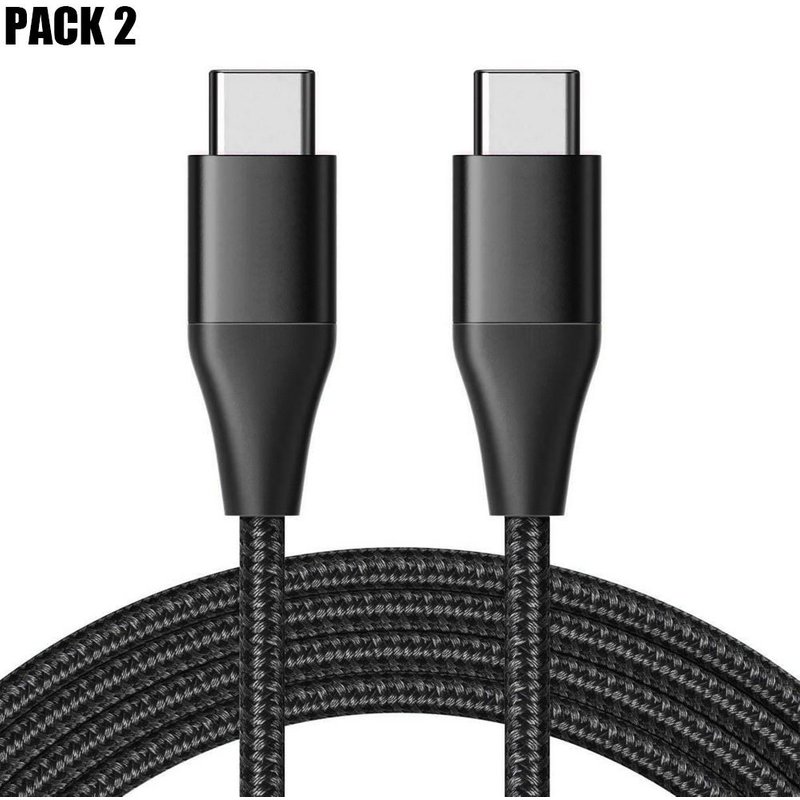 2 Câble USB-C vers USB-C pour Google Pixel 8 / 8a / 8 Pro / 7 / 7a / 7 Pro / 6 / 6 Pro / 6a - Nylon 1 Mètre Noir - E.F.Connection