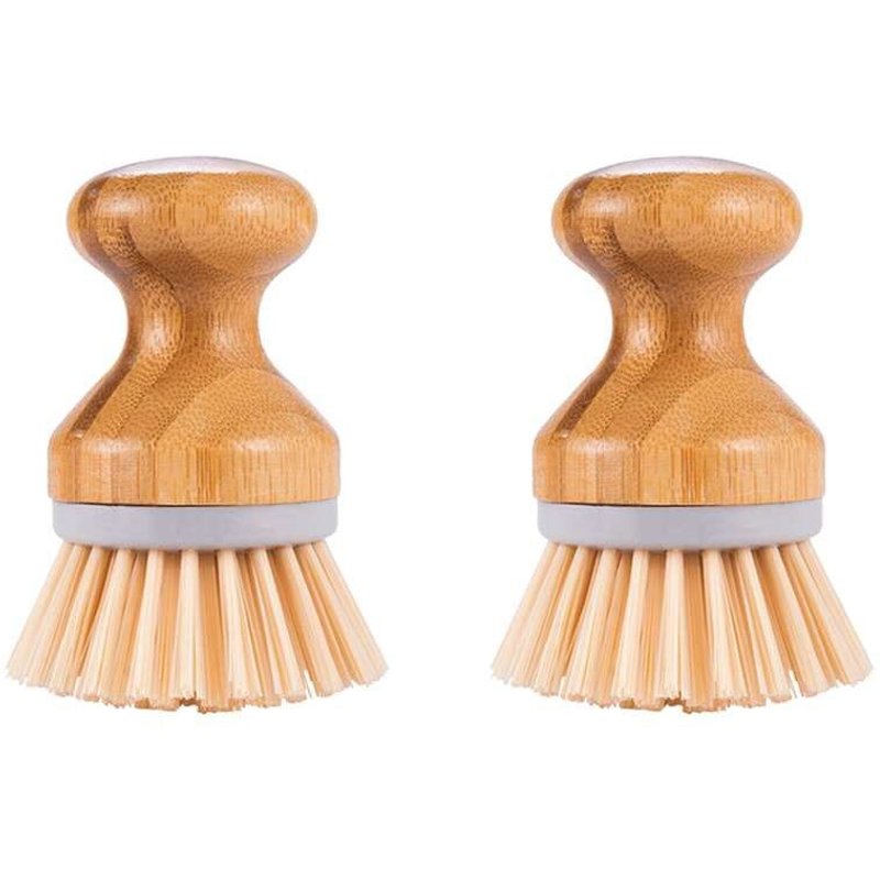2 pièces bambou Pot brosse ronde Mini gommage brosse naturel gommage brosse humide nettoyage épurateur pour laver la vaisselle casseroles casseroles légumes