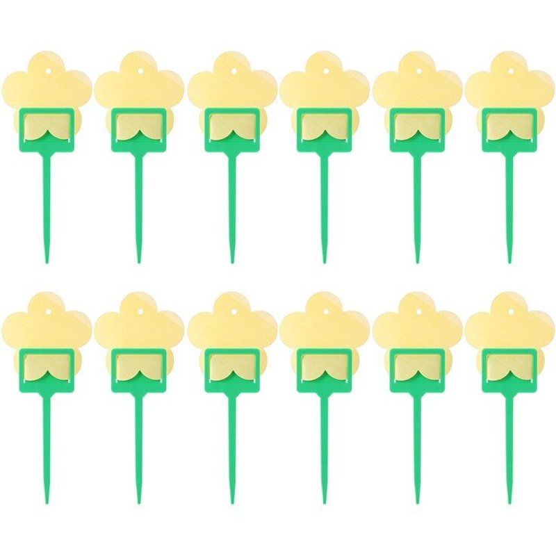 12 pièces papier de colle collante à deux côtés avec Support forte mouches jaunes piège à insectes attrape pucerons guêpe maison jardin plante protéger outil