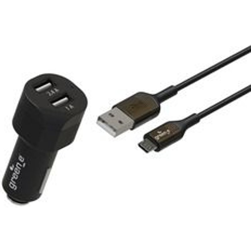 Green_e Kit Chargeur Voiture 17w 2usb A + Cable Micro Usb 1.3m