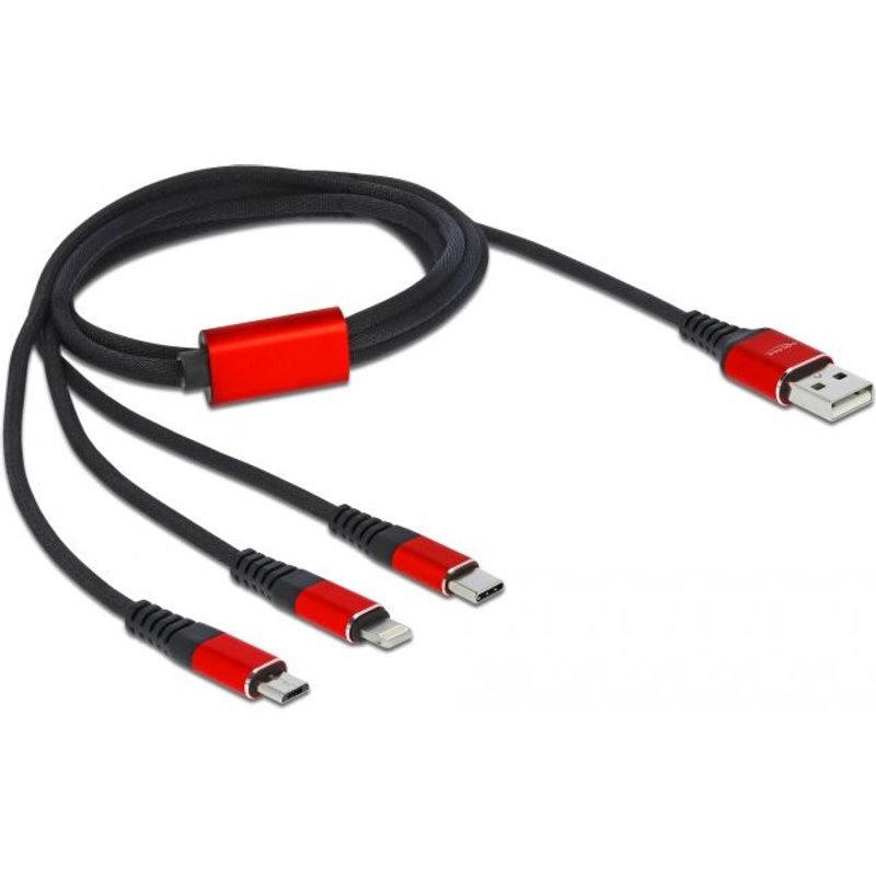 Delock 86709 Câble Usb 1 M Usb 2.0 Usb A Usb C/lightning Noir, Rouge