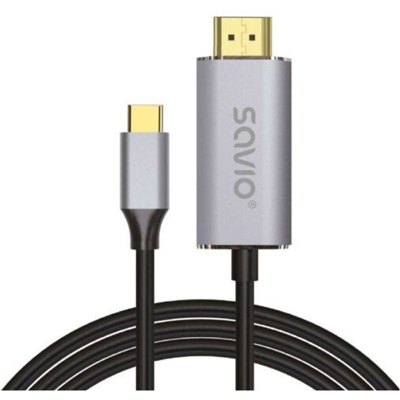 Savio Usb-c To Hdmi 2.0b Cable 2m Silver / Black Gold Tips Cl-171 Câb