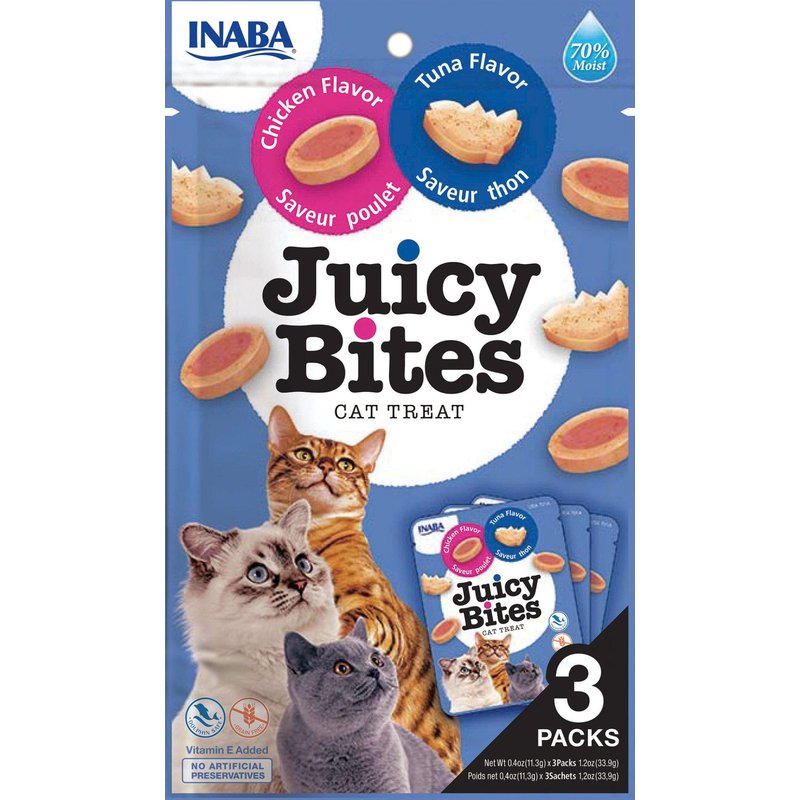 Inaba Juicy Bites - Friandises Pour Chats - Grignotages Avec Un Centre Juteux Dans Des Formes Amusantes - Poulet Et Thon