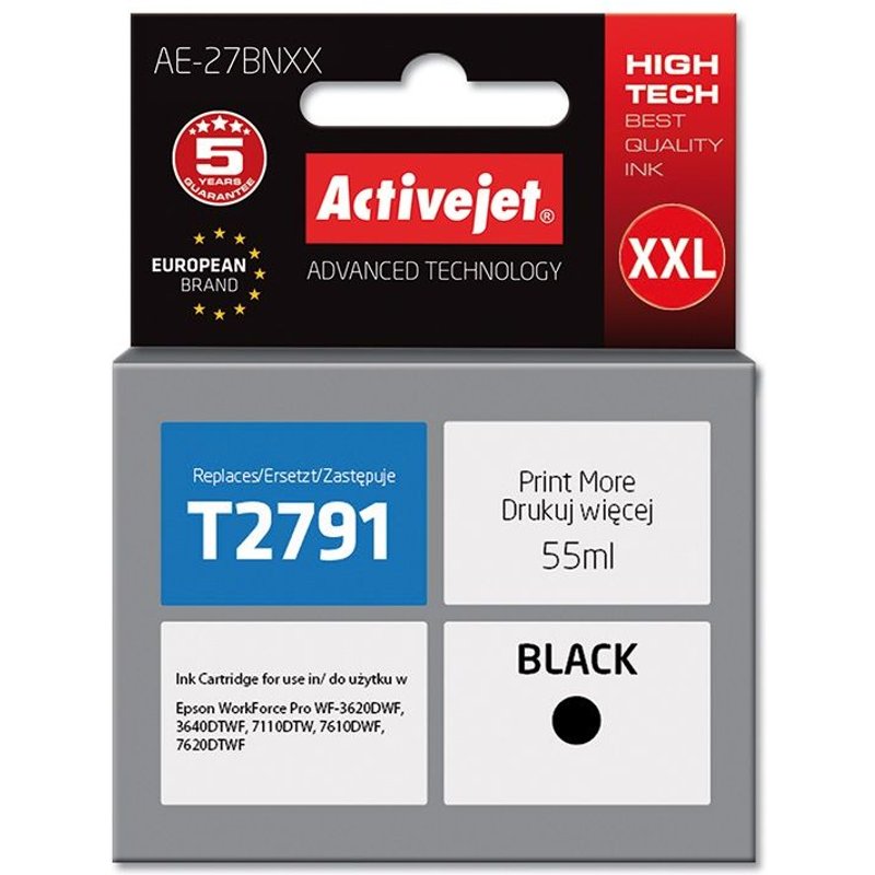 Activejet Encre Ae-27bnxx (remplacement Epson 27xxl T2791 Suprême 55