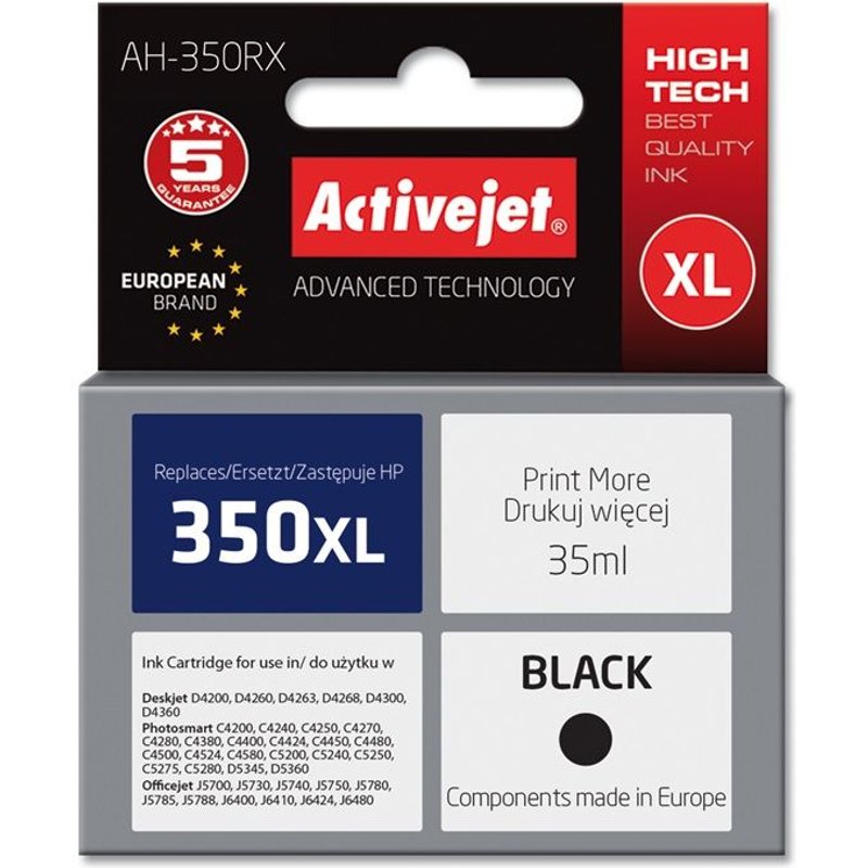 ActiveJet AH-350R Premium version - 25 ml - taille XL - noir - compatible - reconditionné - cartouche d'encre (alternative pour : HP 350) - pour HP Deskjet D4268; Photosmart C4483, C4486, C4488, C4524, C4583, C4585, C4588, C5225