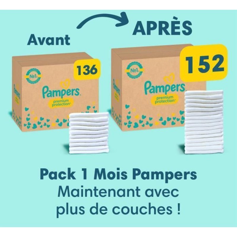 Couches Pampers Premium Protection Taille 5 - 152 Couches - 11kg À 16kg