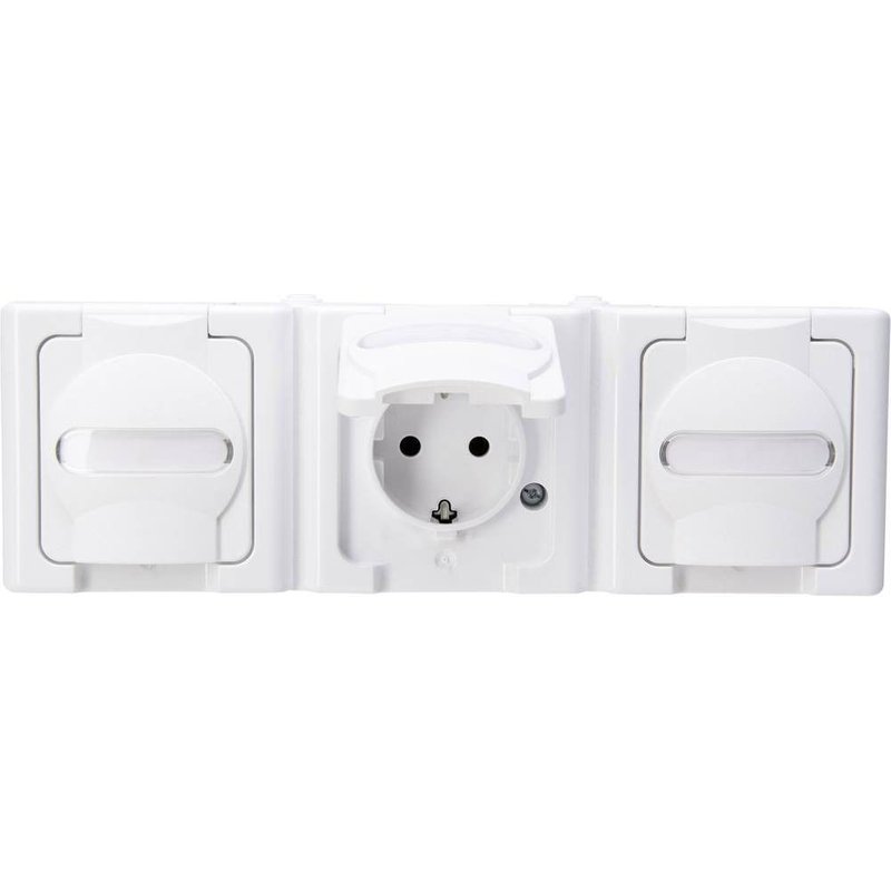 Kopp 131302006 3fach Feuchtraum-Schalterprogramm Komplett Schutzkontakt-Steckdose avec Klappdeckel Bl