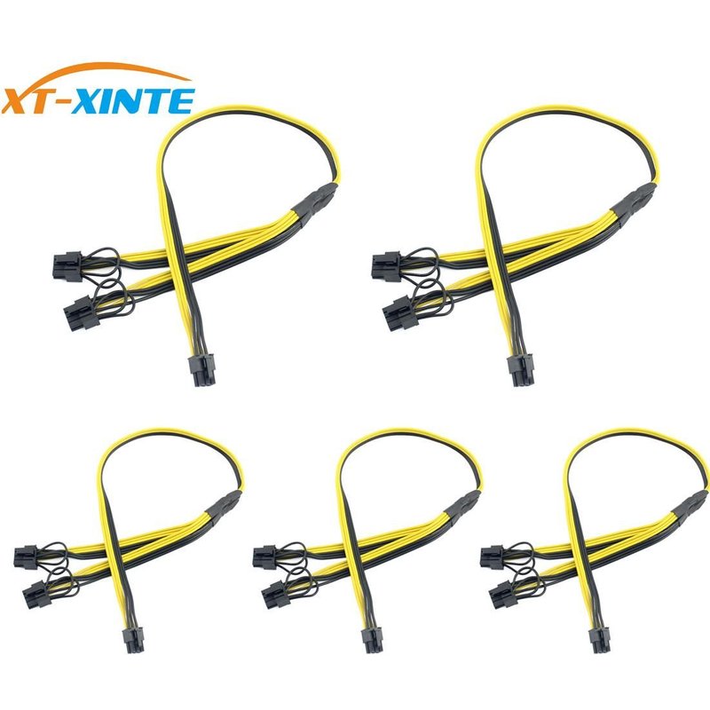 100CM 5PCS 5 pièces PCI-E PCI Express 6Pin à double 2 ports 8Pin 6 + 2 broches adaptateur GPU carte vidéo câble d'alimentation Module fil 16AWG séparateur mineur