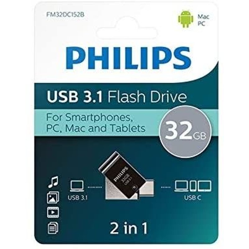 Philips 2 in 1 noir 32Go / GB OTG USB C + USB 3.1