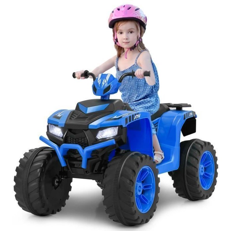Costway Quad Électrique 24v Pour Enfants, Avec Led, Musique, Radio, Démarrage En Douceur, Pour Différents Terrains, 3 À 8 Ans, Bleu