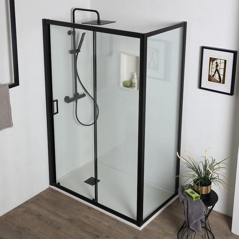 PORTE DE DOUCHE NICHE 100 CM PORTE COULISSANTE + PAROI FIXE 70 CM CITY
