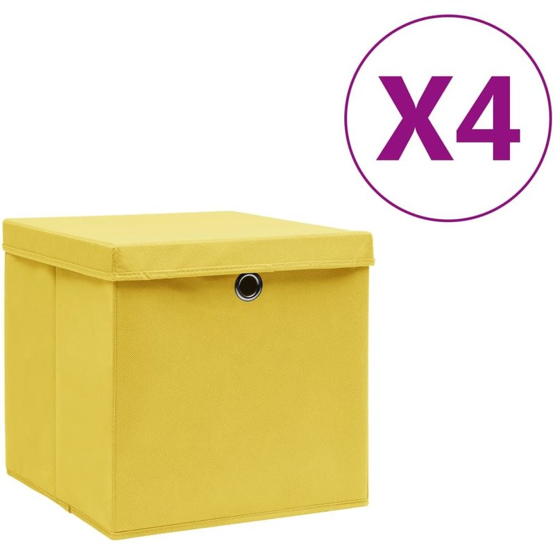 vidaXL Boîtes de rangement avec couvercles 4 pcs 28x28x28 cm Jaune