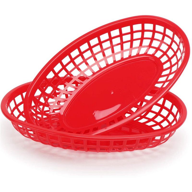 24Pcs Panier en Plastique Plateau de Service Panier Ă Frites Plateau de Restauration Ovale Restaurant Bar Frites Plateau de Service Alimentaire Rouge