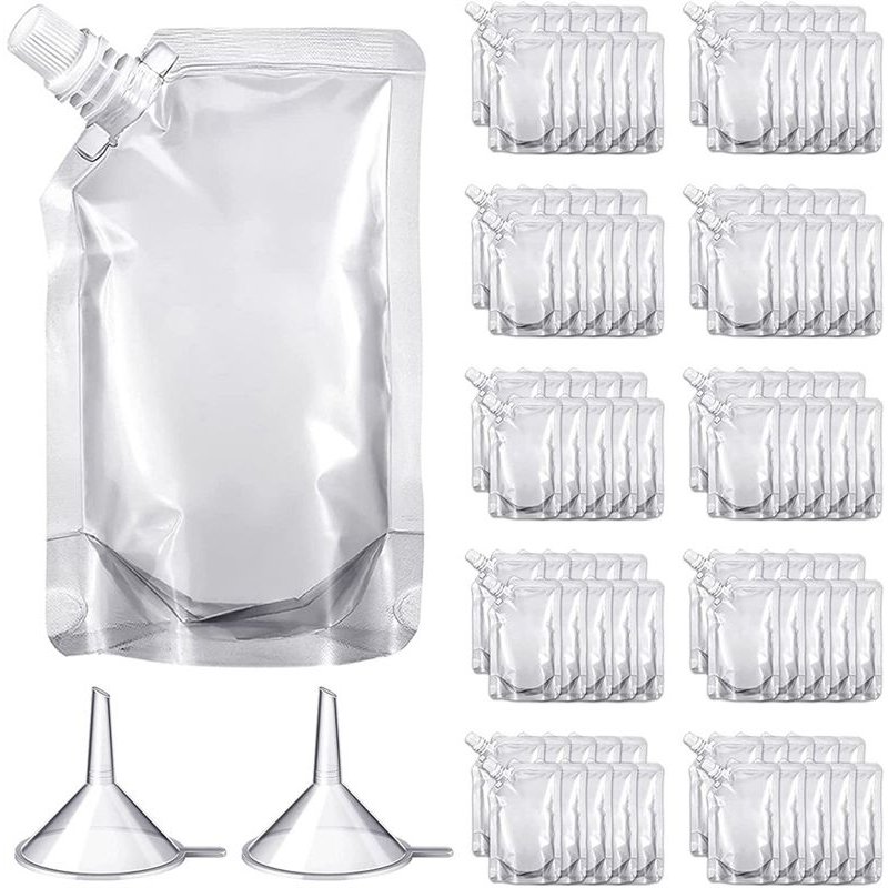 100Pcs Pochette en Plastique Transparente Portative de Bec Verseur en Plastique pour la Poche Liquide de Boisson une Scellé le Sac D'Emballage