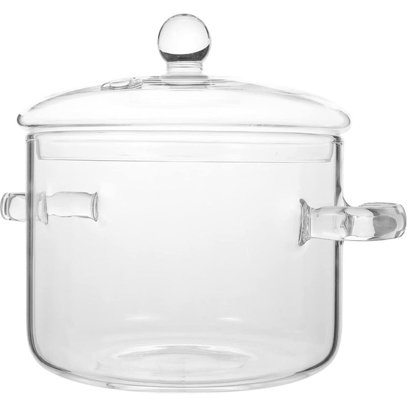Casserole en Verre avec Couvercle, Marmite Couvercle et PoignéE, à Mijoter, Soupe Transparente, Haute Teneur Borosilicate 1900 Ml