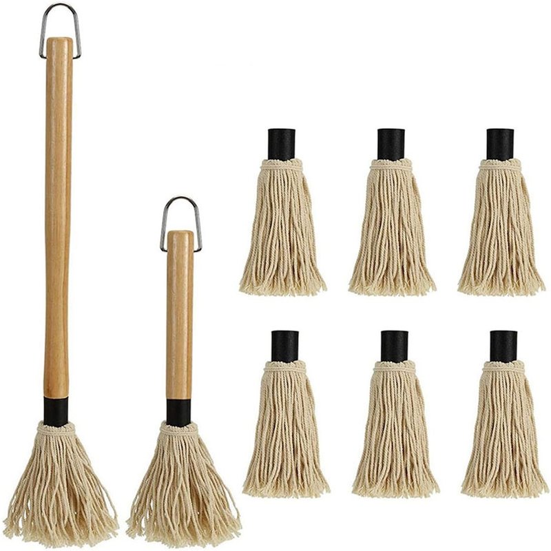 Paquet de 2 Vadrouilles à Badigeonner les Grillades, Vadrouilles à Badigeonner la Sauce Barbecue et Brosses avec Long Manche en Bois et 6 Remplacements SuppléMentaires