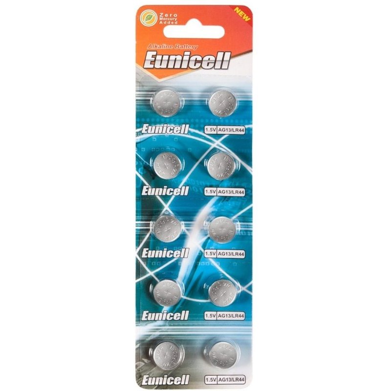 10 piles LR44, LR1154, 357, A76, GP76A, SR44W, G13, AG13 - Pile bouton alcaline Eunicell