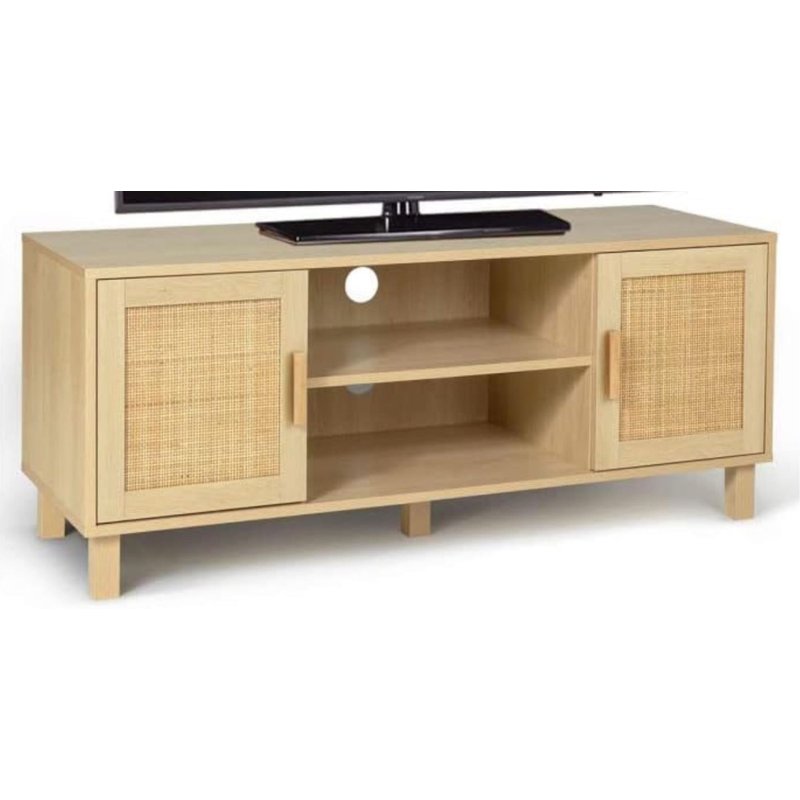 Meuble Tv 115 Cm Vintage Elin 2 Portes Effet Naturel Cannage
