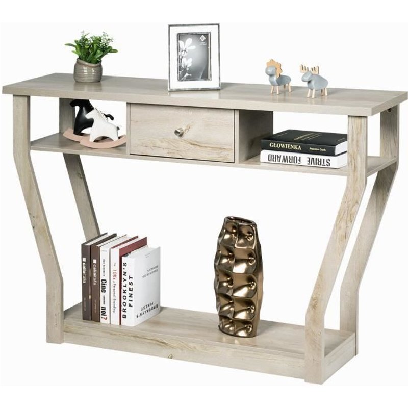 Costway Table Console - 120x30x81cm - 1 Tiroir Et 2 Compartiments Pour Rangement, Style Campagne, Meuble D'entrée Naturel