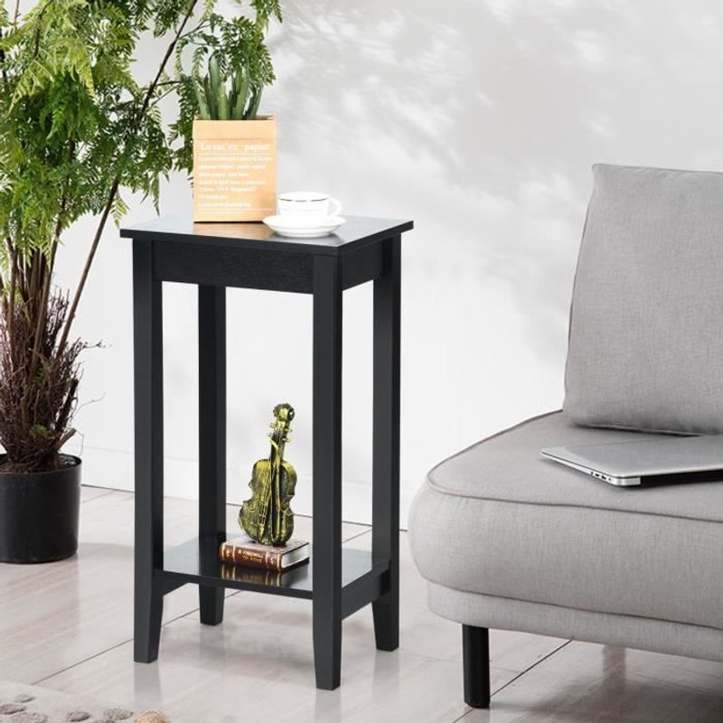 Costway Table D'appoint, Bout De Canapé Avec Pieds En Bois Massif, 40,5 X 29 X 73,5 Cm, Pour Salon/Chambre/Bureau, Noir