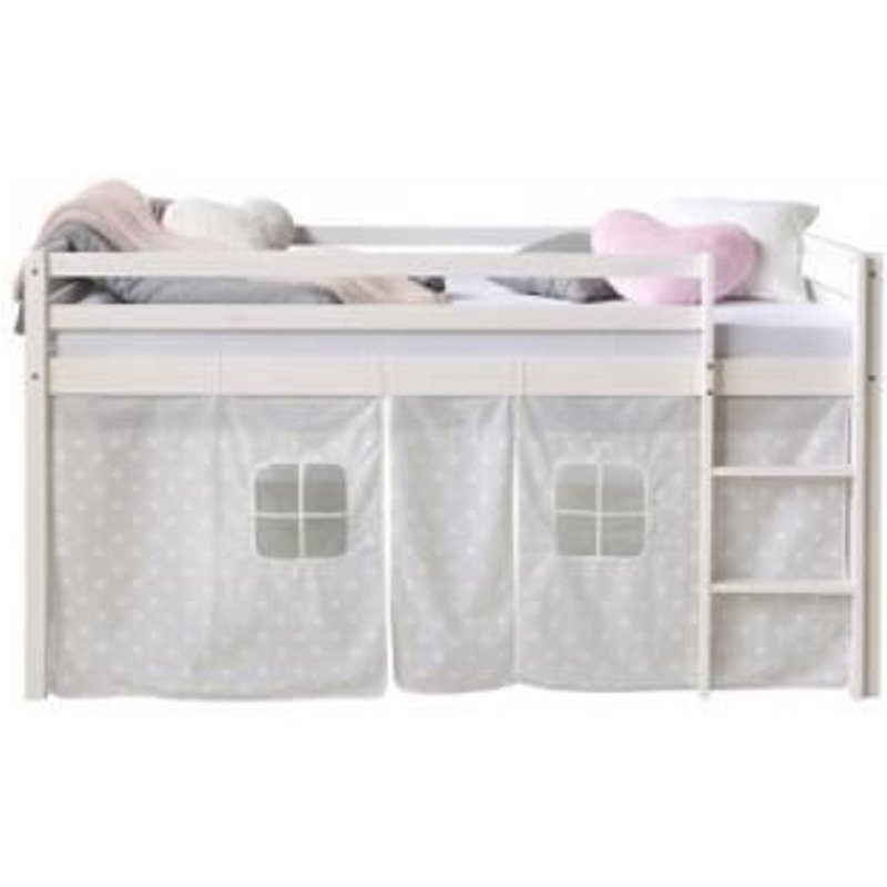 Lit Mezzanine Enfant 90x200 En Bois Massif - Homestyle4u - A Lattes - Design Étoiles Blanches