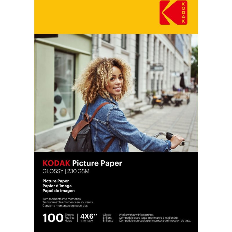 KODAK - 100 feuilles de papier photo 230g/m², brillant, Format A6 (10x15cm), Impression Jet d'encre - 9891095--