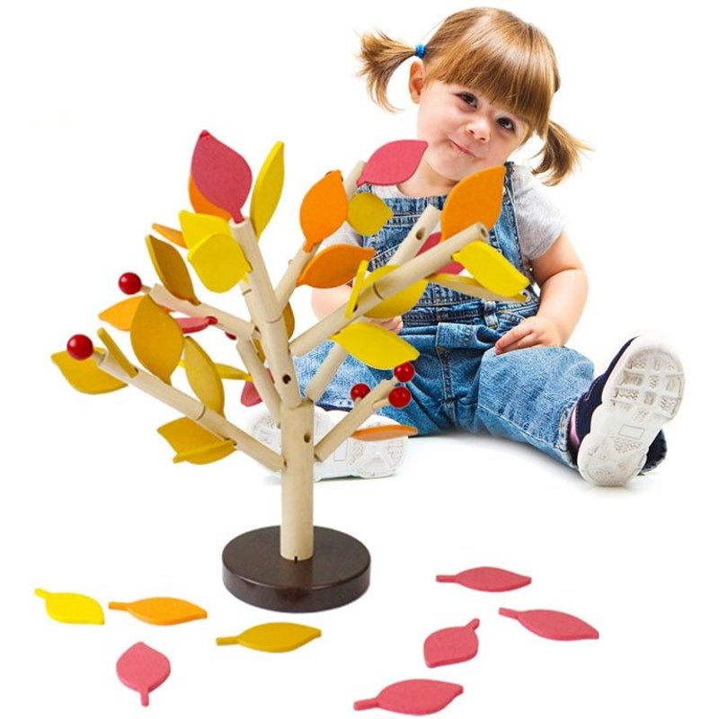 2017 Promotion Montessori Jouets En Bois Assemblé Arbre Bois Feuilles Vertes Construction Bloc À Découper Début Jouet Éducatif Enfants Jour