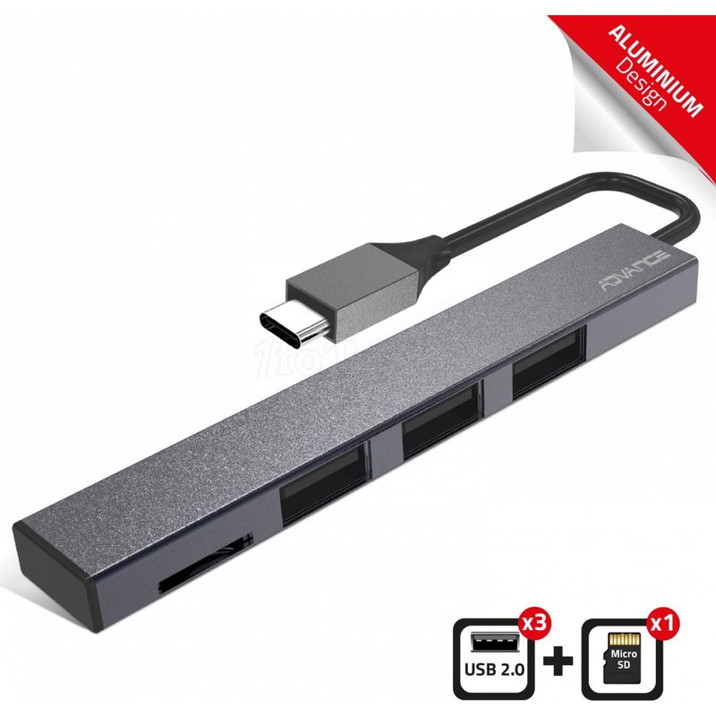 Hub USB 2.0 Type C Advance Xpand Smart - 3 ports Type A + lecteur Micro-SD
