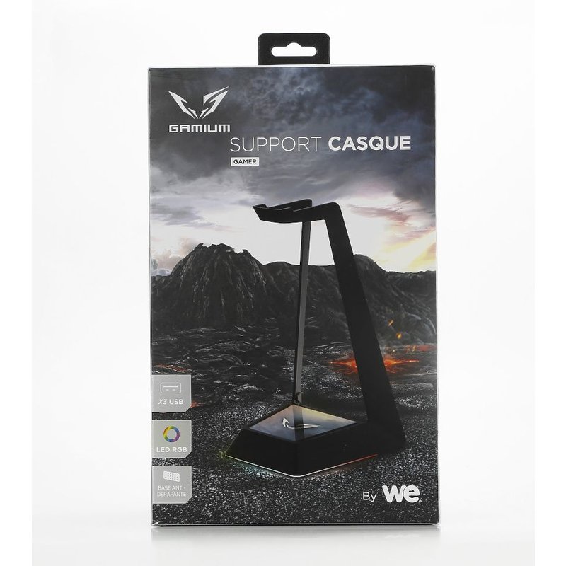 WE Gamium support universel pour casque / micro-casque gamer avec LEDs RGB, Hub USB 3x 2.0, câble USB tressé 1m50