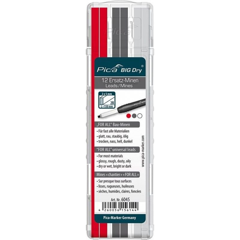 Crayon de Charpentier BIG Dry 6045 BIG Dry FORALL Bau Graphit blanc rouge Pica