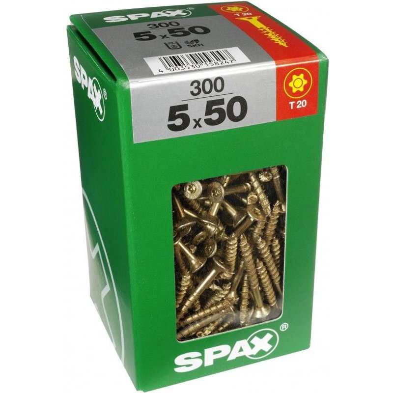 Lot de 300 vis acier tĂȘte fraisĂ©e torx SPAX, Diam.5 mm x L.50 mm