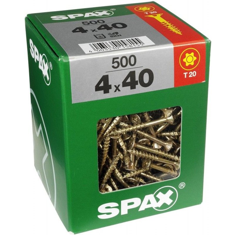 Lot de 500 vis acier tĂȘte fraisĂ©e torx SPAX, TF TX 4x40 WIROX