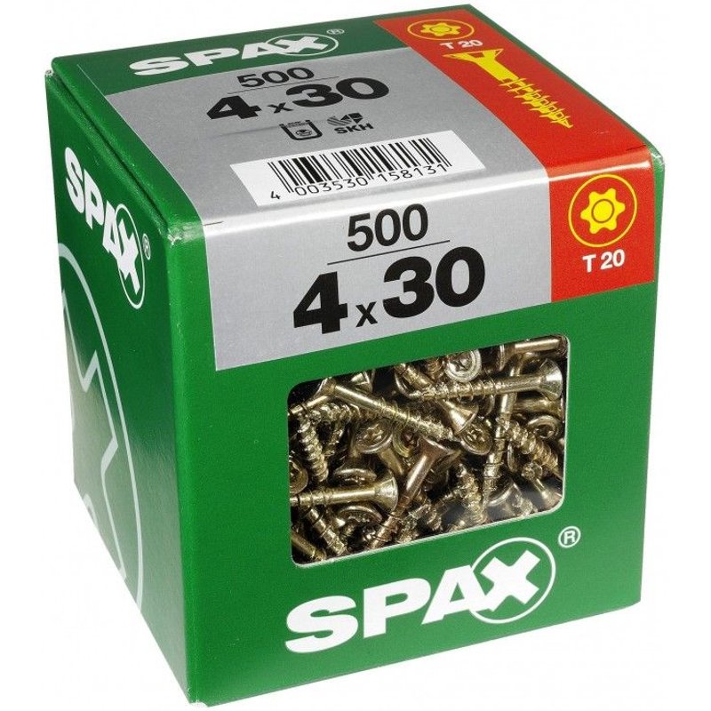 Lot de 500 vis acier tĂȘte fraisĂ©e torx SPAX, Diam.4 mm x L.30 mm