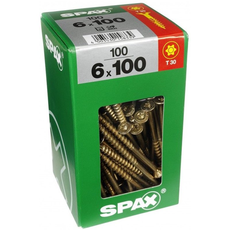 Lot de 100 vis acier tĂȘte fraisĂ©e torx SPAX, Diam.6 mm x L.100 mm
