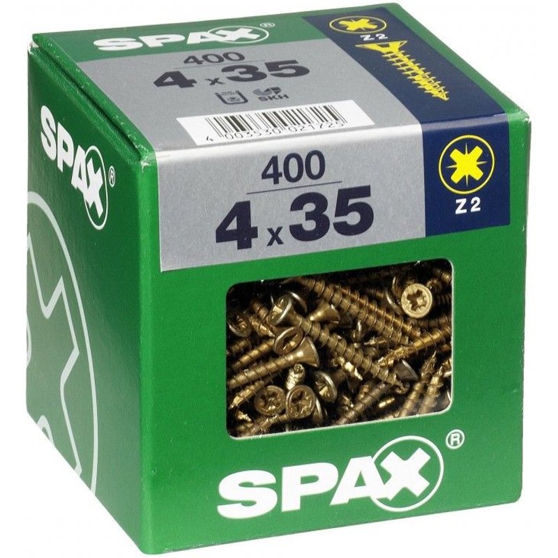 Lot de 400 vis acier tĂȘte fraisĂ©e pozidriv SPAX, Diam.4 mm x L.35 mm