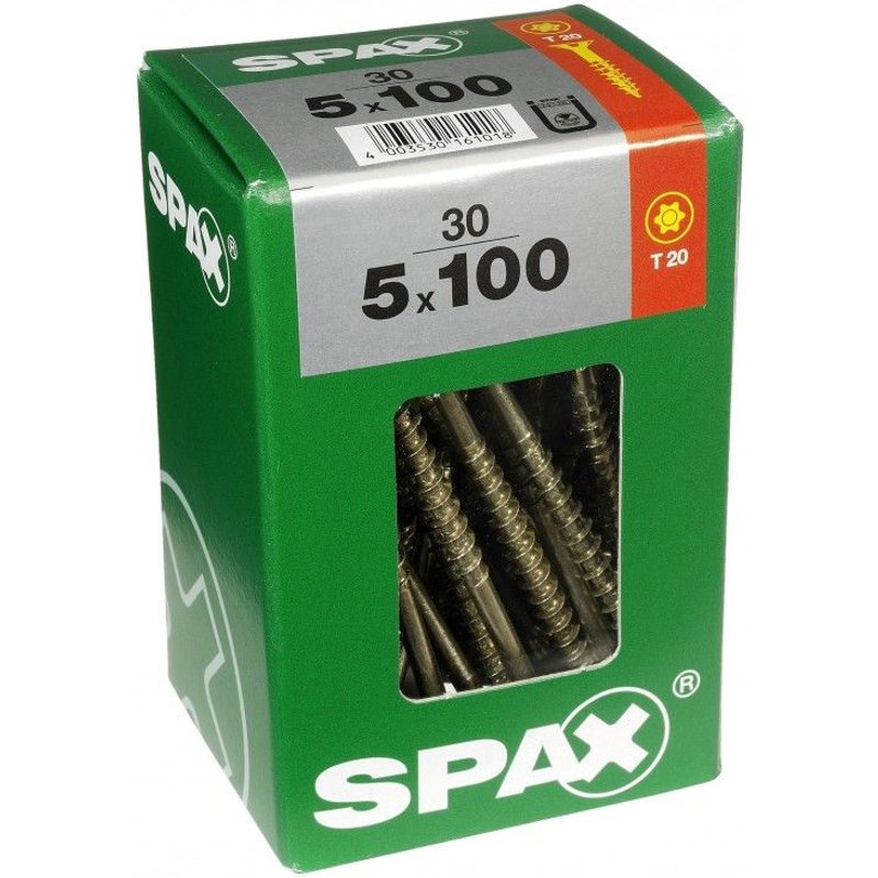 Lot de 30 vis acier tĂȘte fraisĂ©e torx SPAX, Diam.5 mm x L.100 mm