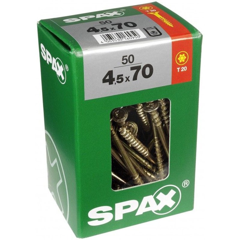 Lot de 50 vis acier tĂȘte fraisĂ©e torx SPAX, Diam.4.5 mm x L.70 mm
