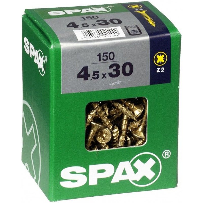 Lot de 150 vis acier tĂȘte fraisĂ©e pozidriv SPAX, Diam.4.5 mm x L.30 mm