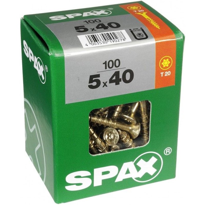 Lot de 100 vis acier tĂȘte fraisĂ©e torx SPAX, Diam.5 mm x L.40 mm